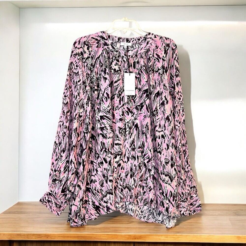 NEW Reiss Womens Gwen Blouse Size 12 US Pink Feather Print Oversized $245